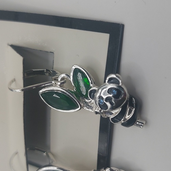 Napier Silver Tone Simulated Crystal Enamel Panda Earrings - Picture 3 of 14